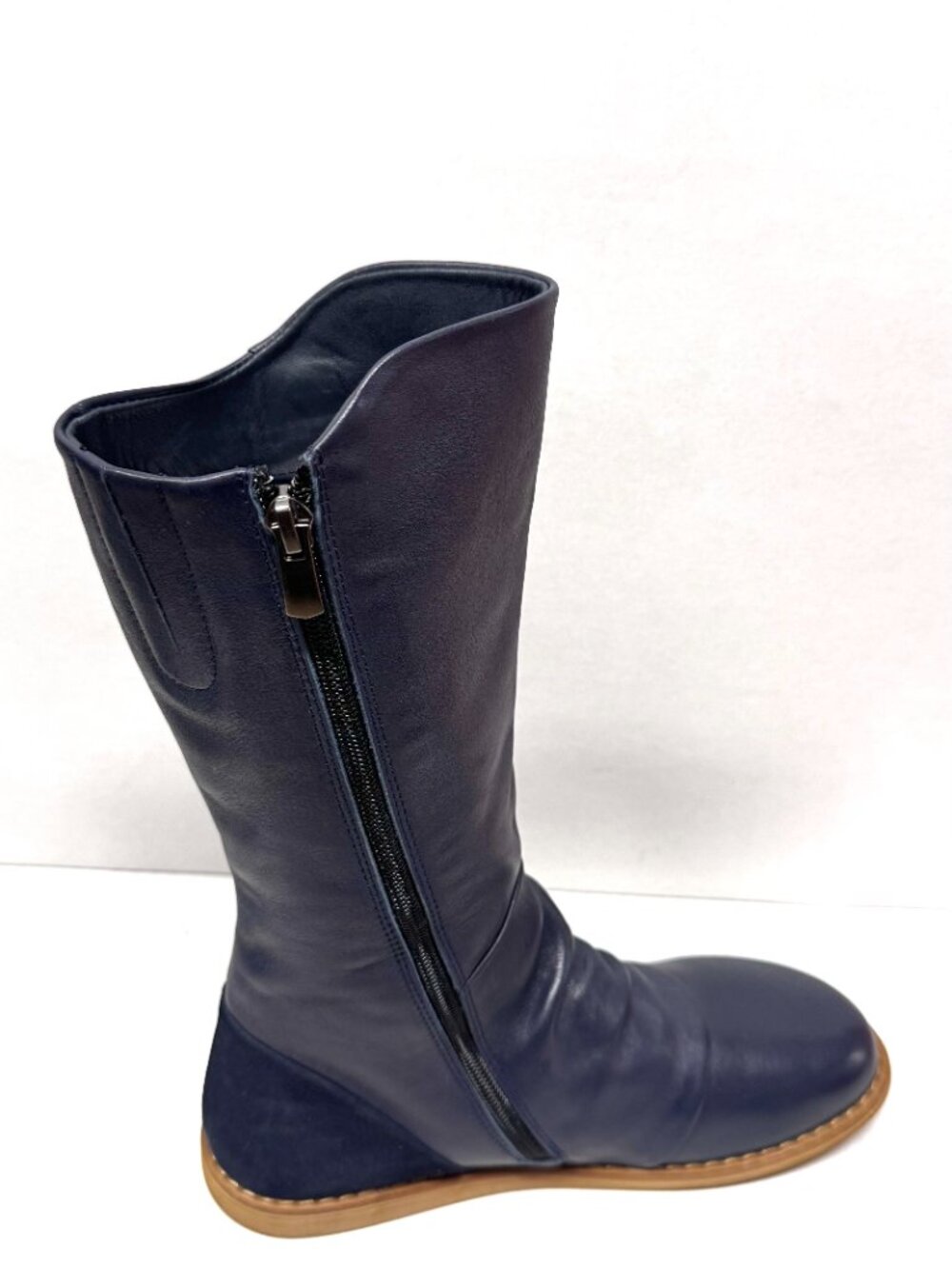 MIZ MOOZ SOFT LEATHER MID CALF BOOTS SIDE ZIP 37EU NAVY / 7US NEW # B-61 - Picture 2 of 7